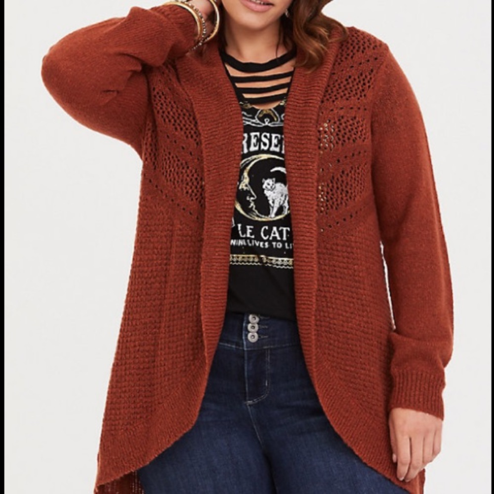 New Torrid Rust Shawl Open Stitched Cardigan 00